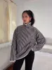 Kadın Sweaters Zarif Çizgili Kalın Sıcak Kazak Kadın Moda Yüksek Yakalı Uzun Kollu Gevşek Küleyler 2023 Sonbahar Kadın Gündelik Streatwear 231116