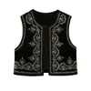 Kamizelki damskie Kondala Vintage Autumn Velvet Hafted Tank Top Kurtka Vneck Black Belt Fashion Fashion 231116