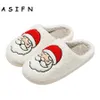 Kapcie Asifn Winter Christmas Santa Claus Home Fur Furt Gift wygodne płaskie slipon wesołych imprezowych sypialni buty 231117