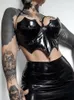 Canottiere da donna Camis Goth Scuro a forma di pipistrello Finto Pu Mall Gotico Grunge Crop Top Punk Nero Sexy Backless Aderente Emo Party Tube Estate 230417