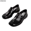 Dress Shoes Women Split Toe Tabi Real Cow Leather Loafers Britse stijl luxe merk echte Ninja Pumps 3cm Heel Woman Mens 230417