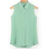 Kvinnors blusar skjortor Kvinnor Turndown Chiffon Blue Summer Shirt Blusas Femeninas Solid Vest Tops Loose Sleeveless Thin and Light Chiffon Blus 230417