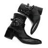 Militärkleid italienische Männer speicherte Zehen High Heels Western Styles Schwarze Doppelschnalle Cowboy Boots Schuhe Mann Mann