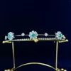 Hair Clips Green CZ Zircon Girls Tiaras for Woman Birthday Birthday Crystal Concert Bands Bavoen