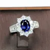 Cluster Rings Luxury Female Natural Blue Sappphire Ring Promise Rose Gold Engagement Crystal Solitaire Oval Wedding For Women