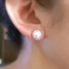 Pendientes de tuerca simples y clásicos de imitación de perlas de diamantes de imitación para mujer, joyería Vintage elegante de Metal para boda