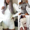 Women's Two Piece Pants Autumn Winter Fashion Women Ladies Chunky Knitted High Crew Neck Top Bottom Ribbed Lounge Suit Tracksuit Set Outfits