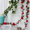 Decorative Flowers 2M Artificial Red Rose Flower Ivy Vine Wedding Decor Real Touch Silk String With Leaves For Home Hanging Garland