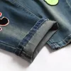 Jeans ricamati multi-badge stile hip-hop per uomo Pantaloni in denim con foro strappato colore nostalgico Slim Fit piccolo streetwear dritto 28-42