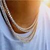 Mens Hiphop Iced Out Chains Jewelry Diamond Iced Out Tennis Chain Hip Hop smycken halsband 3mm 4mm silverguldkedja halsband269q