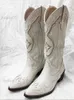 Boots Bonjomarisa White Cowboy Western Knee High Boots Design Chunky Heel Point Toe Slip on Autumn Long Boots Ridding Casual Shoes T231117