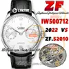 ZF V5 zf500712 A52010 Reloj automático para hombre Esfera de reserva de energía blanca Marcadores de números plateados Caja de acero inoxidable Correa de cuero negra Edición estupenda trustytime001Relojes