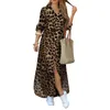 Podstawowe sukienki przypadkowe impreza Vintage Leopard Robe 2023 Autumn Long Rleeve Maxi Vestidos Dress Modna Koszula Kobieta 1 231117