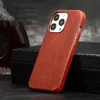 Magnetic Genuine Vegetable Tanned Leathe Slim Case for iPhone 14 Pro Max 13 Metal Ring Cover