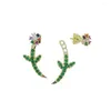 Boucles d'oreilles colorées mode rouge bleu vert jaune 4 couleurs fleur fleur Double face boucle d'oreille pour fille femmes élégance bijoux