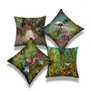 Pillow 4pcs Encrypted Linen Throw Cover Set Of 4 Dream Forest Printed Pillowcase Home Decoration Almofadas Decorativas