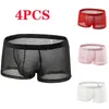 Underpants 4PCS Men's Fashion Sexy Hollow Out Underwear Solid Mesh Boxer Breathable Daily Accessories Gift For Lover