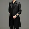 Misturas de lã masculina Highend alongado sobre o joelho terno colarinho trench coat casual trespassado outono jaqueta de meia idade quatro estações 231116