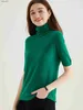 Kvinnors tröjor Kvinnors tröja Short Sleeve Fashion Women Sweaters 2023 Ny 100% Merino Wool Knitwears Vintage Tops Turtleneck Pullover Clothes Zln231117