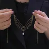 Colliers chaîne multi-brins avec pendentif en perles, matériau en alliage multi-rangées pour femmes