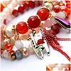 Charm Bracelets Charm Bracelets 3 Pcs/Set Christmas Bangles For Women Boho Crystal Beads Nature Stone Bracelet With Deer Wristband Fem Dhrht