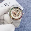 الساعات الهيكلية العظمية الصقيع للرجال ساعة ميكانيكية أوتوماتيكية الماس 42 مم طلب مضيئة مضيئة للماء الفاخرة الياقوت مصمم Wristwatch Relojes Para Hombres