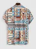 Camisas casuais masculinas Camisas Zaful for Men Tribal Print Bloups étnico Summer Streetwear camisa de lapela Férias de mangas curtas Button Tops com bolso J230417