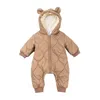 Rompers Baby Clothes Boy Girl Autumn Winter Romper Thicken Cotton Jumpsuit Korean Infant Onesie Fleece Hooded Costume Kids Zipper Outfit 231116