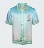 Casablanca 24SS Men Designer Casual Shirts New CASABLANCAS T shirt Liberty Torch Print Couple White Twill Hawaiian Silk Short Sleeve Shirt Fashion Top