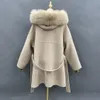 Pelliccia da donna Misto lana sintetica Missjanefur Cappotto in cashmere Giacca da donna con cappuccio moda Caual Trim con grandi tasche Cintura allentata 231116