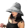 Cappelli a tesa larga Cappello da pescatore estivo da donna Tinta unita Grande bordo arricciato Protezione solare rotonda Copricapo da donna traspirante coreano da spiaggia