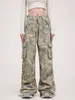 Pantalon femme Capris QWEEK Y2K Camo Cargo femme Streetwear Grunge Vintage pantalon large surdimensionné Camouflage Hippie Punk rétro pantalons de survêtement 231116