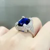 Anéis de casamento Big Blue Topaz Sapphire Gemstones Zircon Diamantes para Homens Mulheres Luxo Branco Ouro Cheio Fine Jewelry Aniversário Presentes 231117