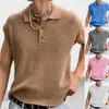 Men's Sweaters Men Fashion Turn Down Collar Button-up Solid Sweater Shirts 2023 Slim Pullover T Shirt Summer Sleeveless Knitted Tank Top