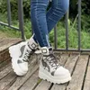 Boots Women Punk-Style Y2K Boots Boots مرصع بالدانتيل الدانتيل حتى أعقاب الإسفين T231117