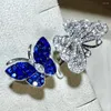 Cluster Rings LR2023 Blue Sapphire Ring 0.8ct Real Pure 18K Natural Butterfly Gemstone Diamonds Stone Female