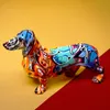 Other Home Decor Creative Painted Colorful Dachshund Dog Decoration Home Modern Wine Cabinet Office Decor Desktop Resin Crafts Miniatures Statue 230417