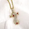 Hot Selling New Snake Cross Pendant Mens Necklace Red Blue Cubic Zirconia Love Charms Hip Hop Rapper Jewelry Gifts Lovers Iced Out Rapper Bijoux For Men Women