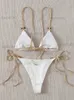 Maillots de bain pour femmes 2023 Sexy Bikini Set Mignon Blanc Plaine Anneau Lié Spaghetti Strap Triangle String Biquini Maillot De Bain Maillots De Bain Femmes Maillot De Bain B0 T230417