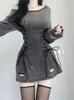 Grundlegende Freizeitkleider Fairycore Grunge Goth Korsett Kleid Frauen Ästhetische Harajuku Streetwear Bandage Slim Bodycon Kleid Y2k 90er Jahre Indie Kleidung 231117
