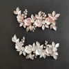 Wedding Hair Jewelry SLBRIDAL Handmade Alloy Ceramic Flower Leaf Freshwater Pearls Wedding Hair Clip Barrettes Bridal Headpieces Hair Accessories 231118