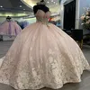 2024 Pembe Quinceanera Elbiseler Omuzdan Seksi Prenses Balo Elbise Dantel Boncuklar 15 Yıllık Kız İçin Uzun Korse Parti Elbisesi