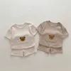 Zestawy odzieży Milancel Summer Baby Clothing Zestaw Waffle Niedźwiedź i szorty 2 PCS Suits Baby Girls Ubrania 230418