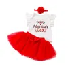 Ensembles de vêtements My 1st Valentines Day Outfits Infantile Bébé Fille À Manches Courtes Barboteuse Lettre Body Dentelle Tutu Jupe Bandeau 3 Pcs