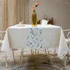 Table Cloth Cotton Linen Waterproof Modern Leaf Flower Flag Embroidered Geometric Tablecloth Rectangular Tea