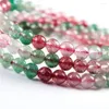 Strand Natural Red Green Strawberry Quartz Crystal Round Beads Stretch Charm Three Times Bracelet 6mm