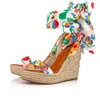 Slope soled sandals Silk fabric Woven sole Ankle frenulum Vacation style platform designer Factory footwear with box
