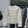 Women's Sweaters designer luxury 2023 Spring/Summer C White Heavy Industry Hooked Flower Round Neck Knitted Cardigan Slim Fit, Weight Reducing, Versatile Top