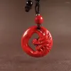 Pendant Necklaces Cinnabar Dragon And Phoenix King's Sand Hollow-out Ping An Chinese Zodiac Jewelry Male Female Lovers