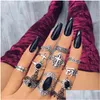 Bandringen Boheemse Vintage Lotusbloem Kruis Maan Ring Set Voor Vrouwen Zwart Kristal Midi Vingerringen 2021 Boho Party Juweel Dhgarden Otcct